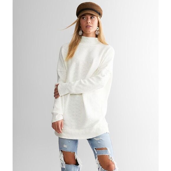 Free People Kasey Mock Neck Top Ivory NWT Sjze Medium - Picture 1 of 9